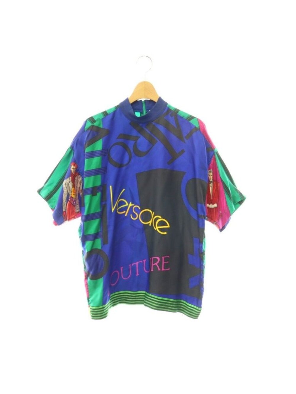 Versace Gianni Top Blouse Pullover Silk Short Sleeve All Over Print 40